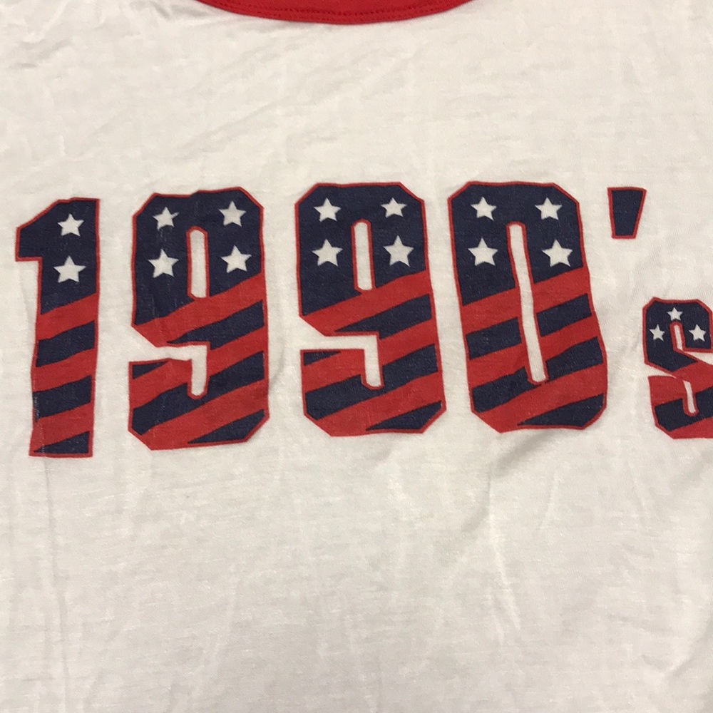 White & Red Ringer Graphic 1990’s Crop T-shirt M - Picture 2 of 5